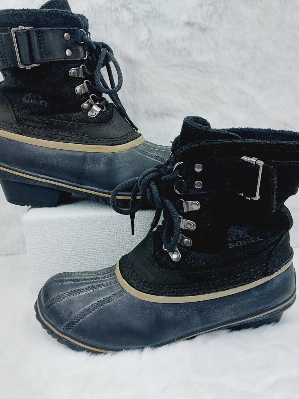 Sorel Women's Black Fancy Lace II Leather Classic Ankle Winter Boots Size 7.5 - Picture 2 of 8